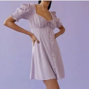 Lilac Puff-Sleeve Button-Front Dress - Women